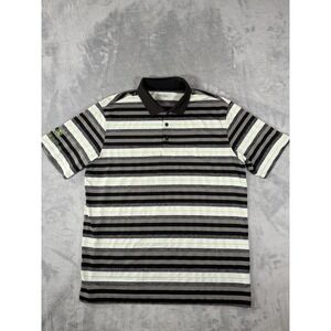 Nike Golf Shirt Mens XL Grey Black Green Striped Tour Performance Polo Logo